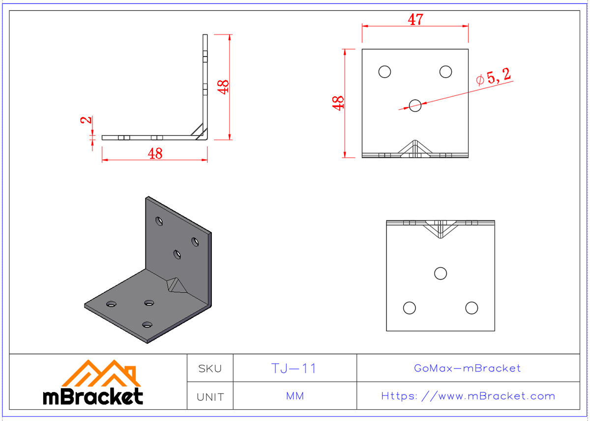 L-Shaped Angle Bracket Connector - 2*50*50*50 Product Dimensions