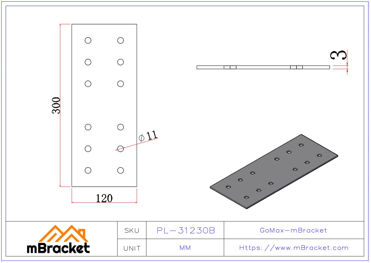Flat Connector Nail Plate Truss Connector Wood Roof Metal Connector - 3*120*300 Product Dimensions