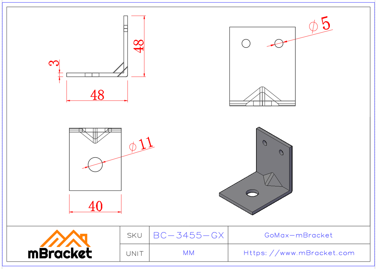 L-Shaped Angle Bracket Connector - 3*40*50*50 Product Dimensions