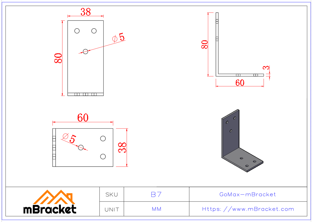 L-Shaped Angle Bracket Connector - 3*40*60*80 Product Dimensions