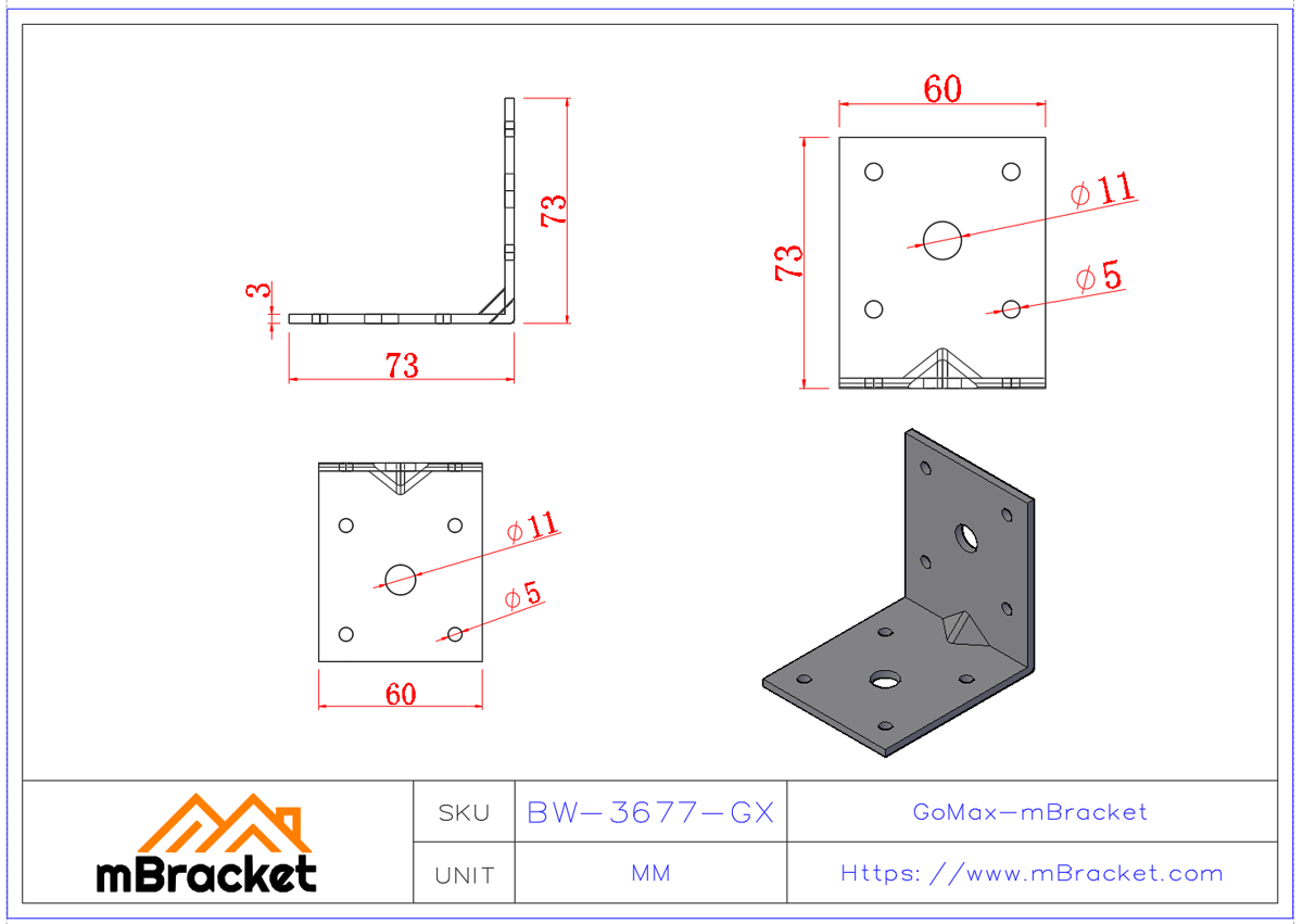 Angle Bracket Connector L-Shaped Angle Iron Structural Reinforcement Hardware - 3*60*70*70 Product Dimensions