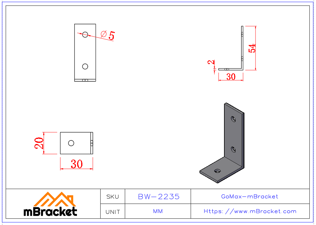 Small Angle Connector - 2*20*30*54 Product Dimensions