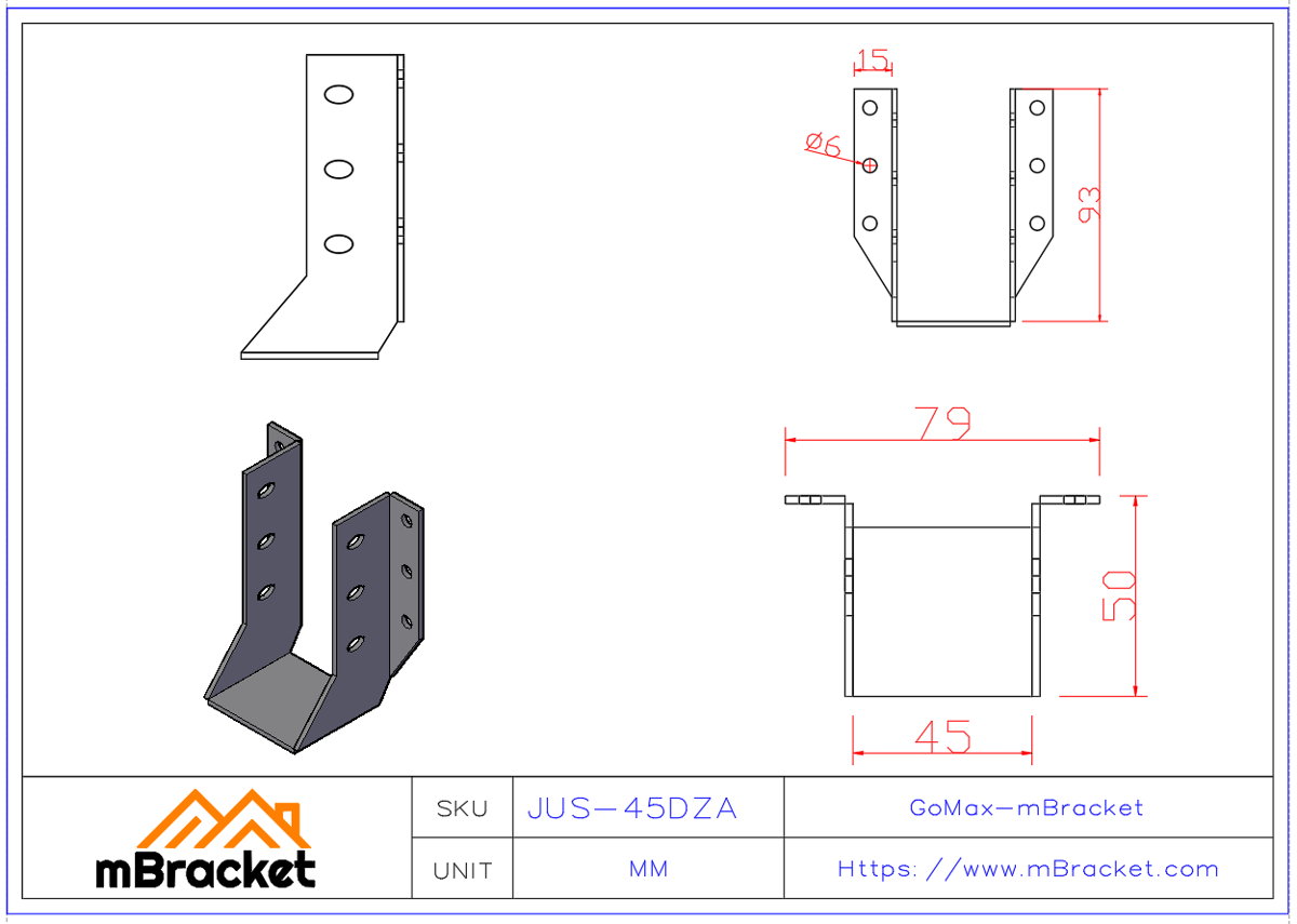 Custom Beam Bracket 45-Degree Angle Steel Connector Structural Reinforcement Hardware - 2*45*93 Product Dimensions