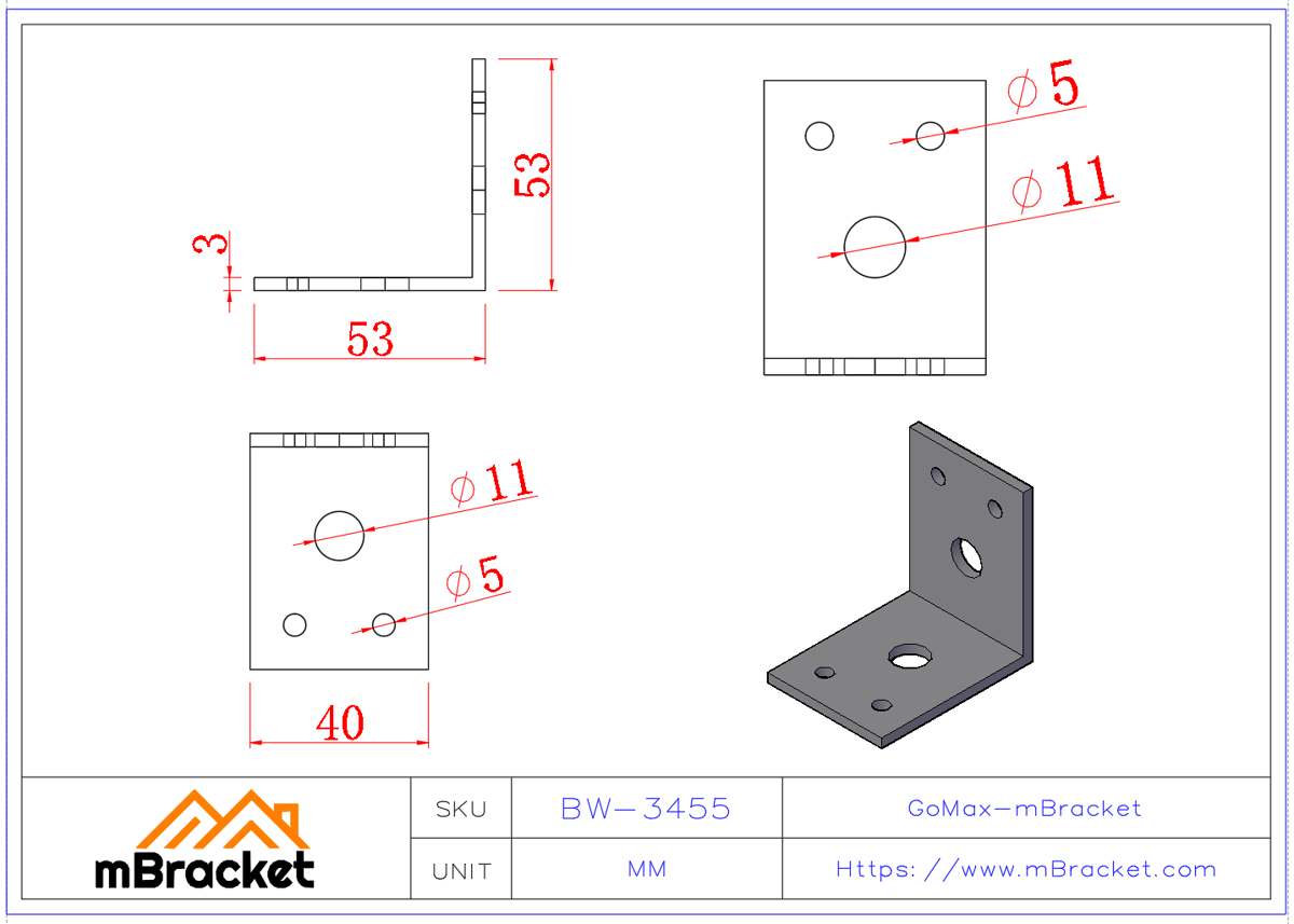 L-Shaped Angle Bracket Connector - 3*40*50*50 Product Dimensions
