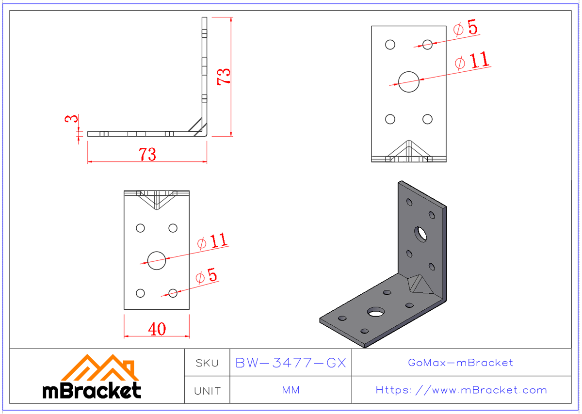 Angle Bracket Connector L-Shaped Angle Iron Structural Reinforcement Hardware - 3*40*70*70 Product Dimensions