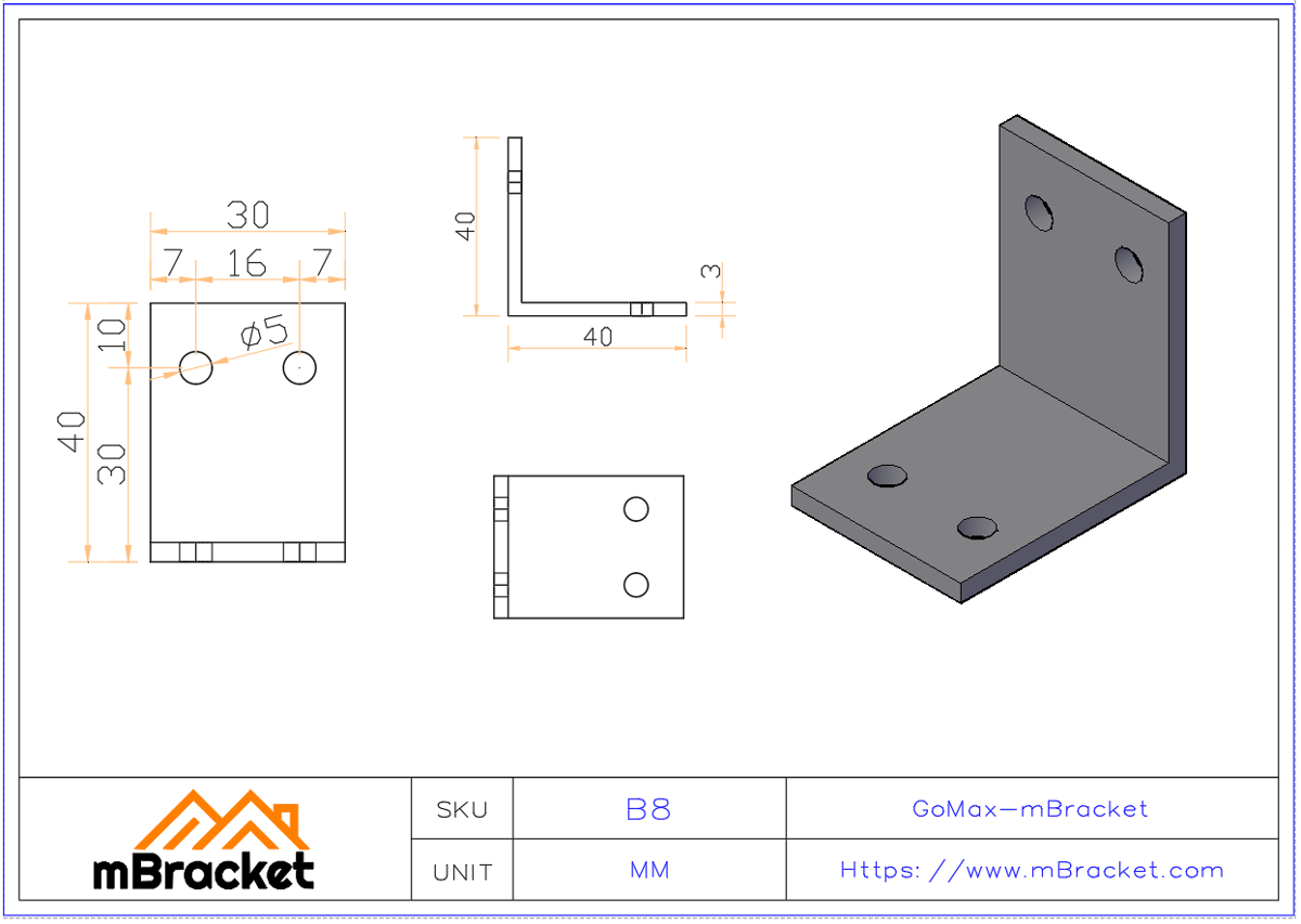 L-Bracket Connector - 3*30*40*40 Product Dimensions