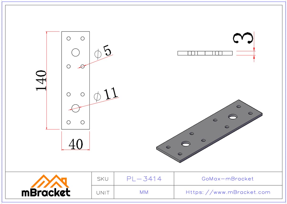 Flat Connector Plate Nail Plate Truss Connector Wood Roof Metal Hardware - 3*40*140 Product Dimensions