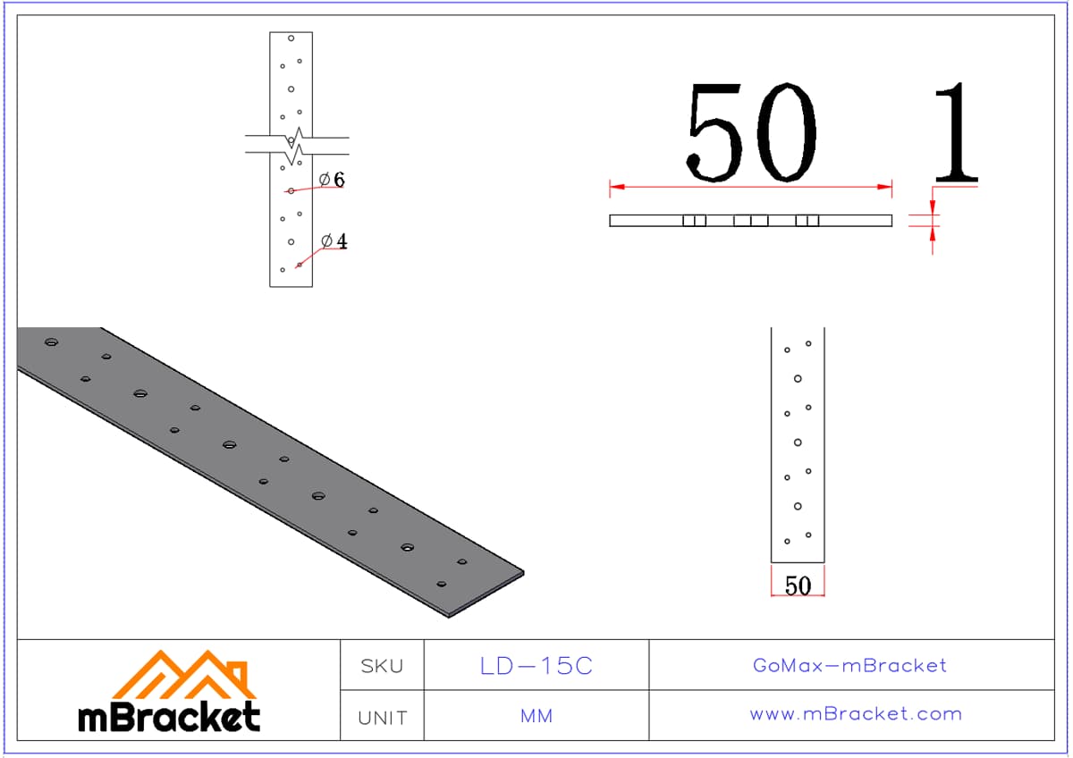 Wind-Resistant Strap, Wind and Seismic Strap, Light Steel Structure Connector, Timber Frame Strap - 1*50*C Product Dimensions