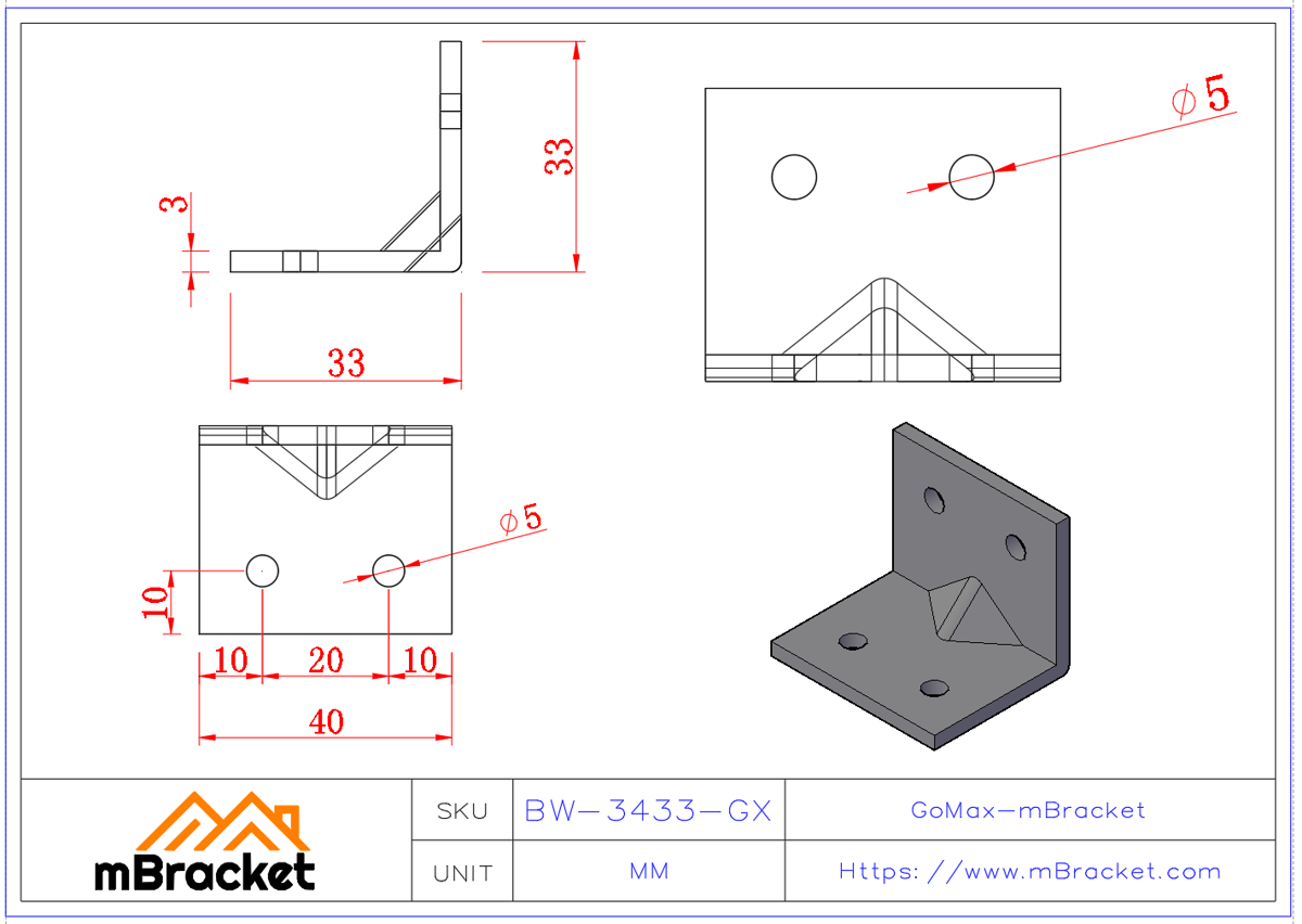 L-Bracket Connector - 3*40*35*35 Product Dimensions