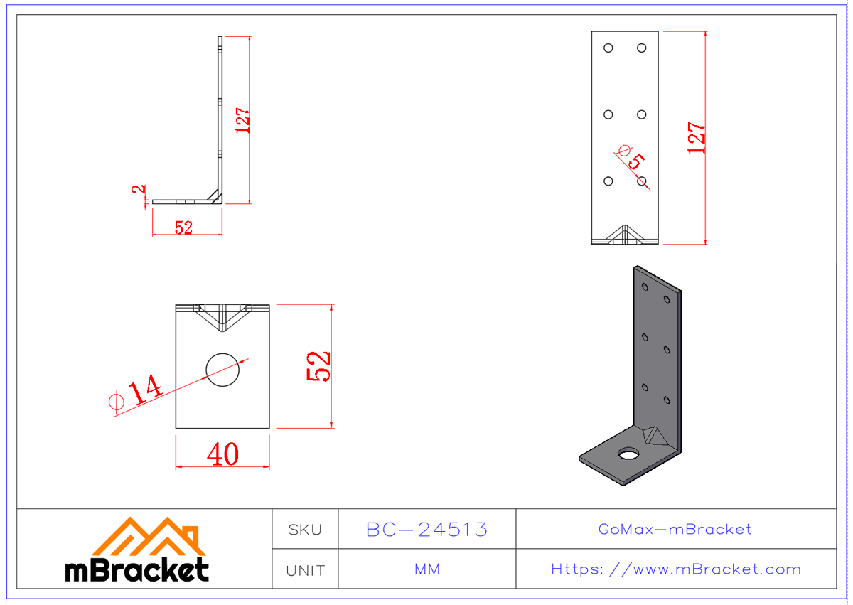 L-Shaped Angle Bracket Connector - 2*40*50*130 Product Dimensions