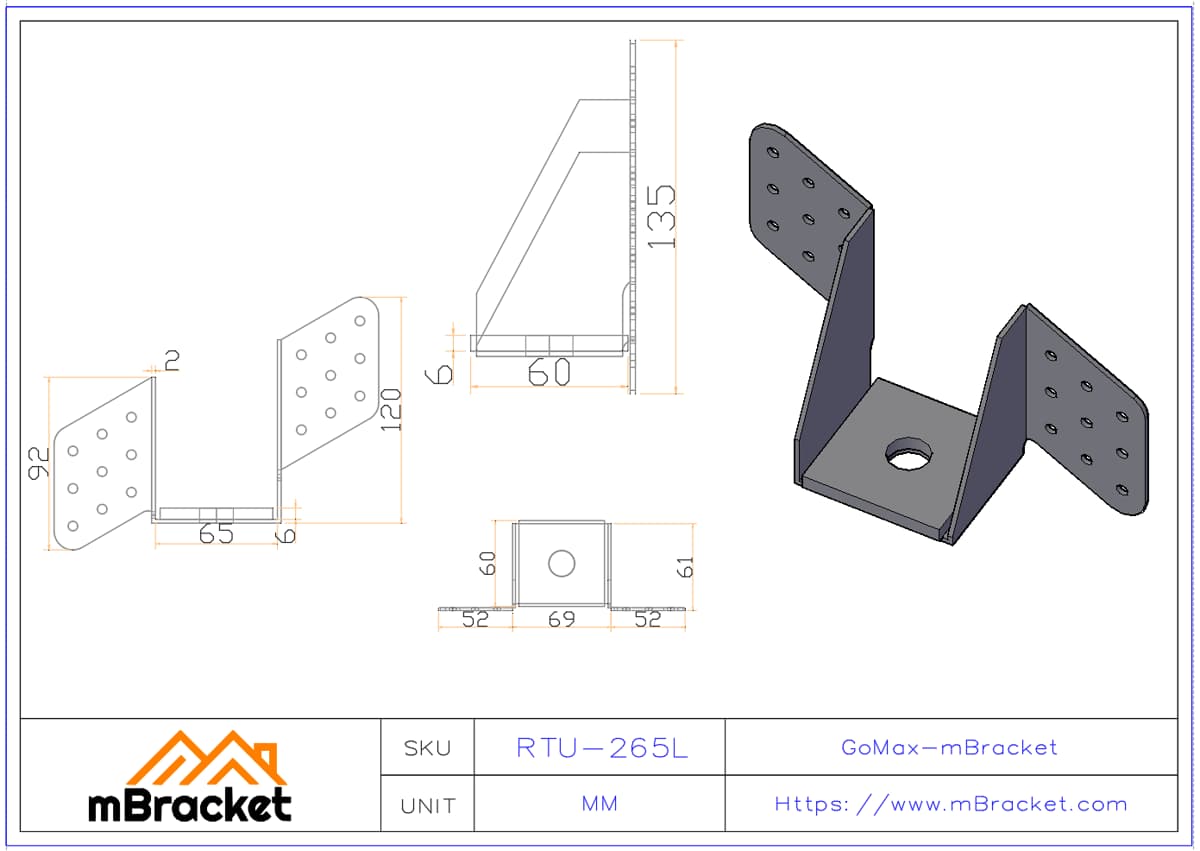 Light Steel Truss Hurricane Tie Wind-Resistant Connector Roof Fastener - 2*65*135 Product Dimensions