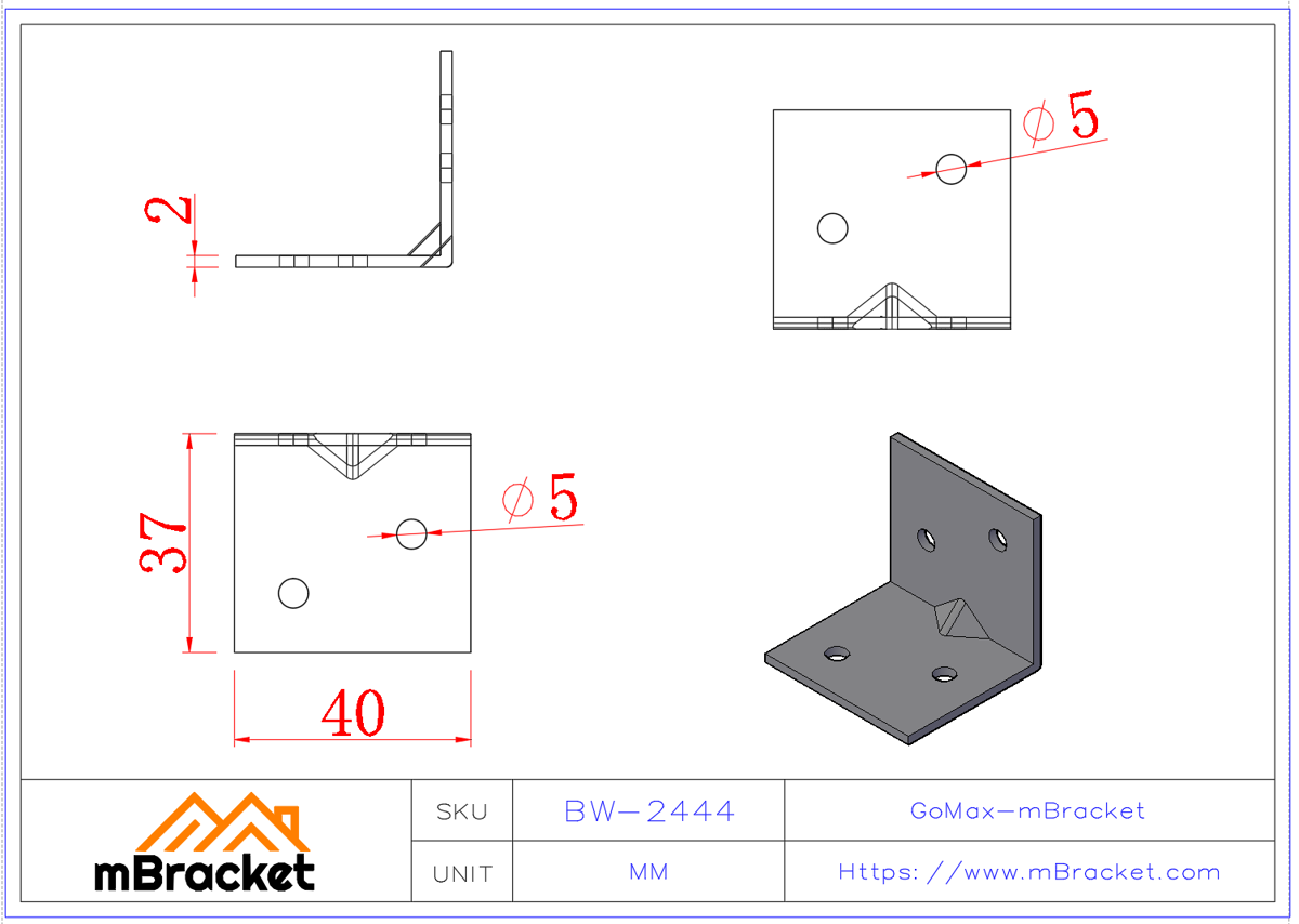 Small Angle Connector - 2*40*37*37 Product Dimensions
