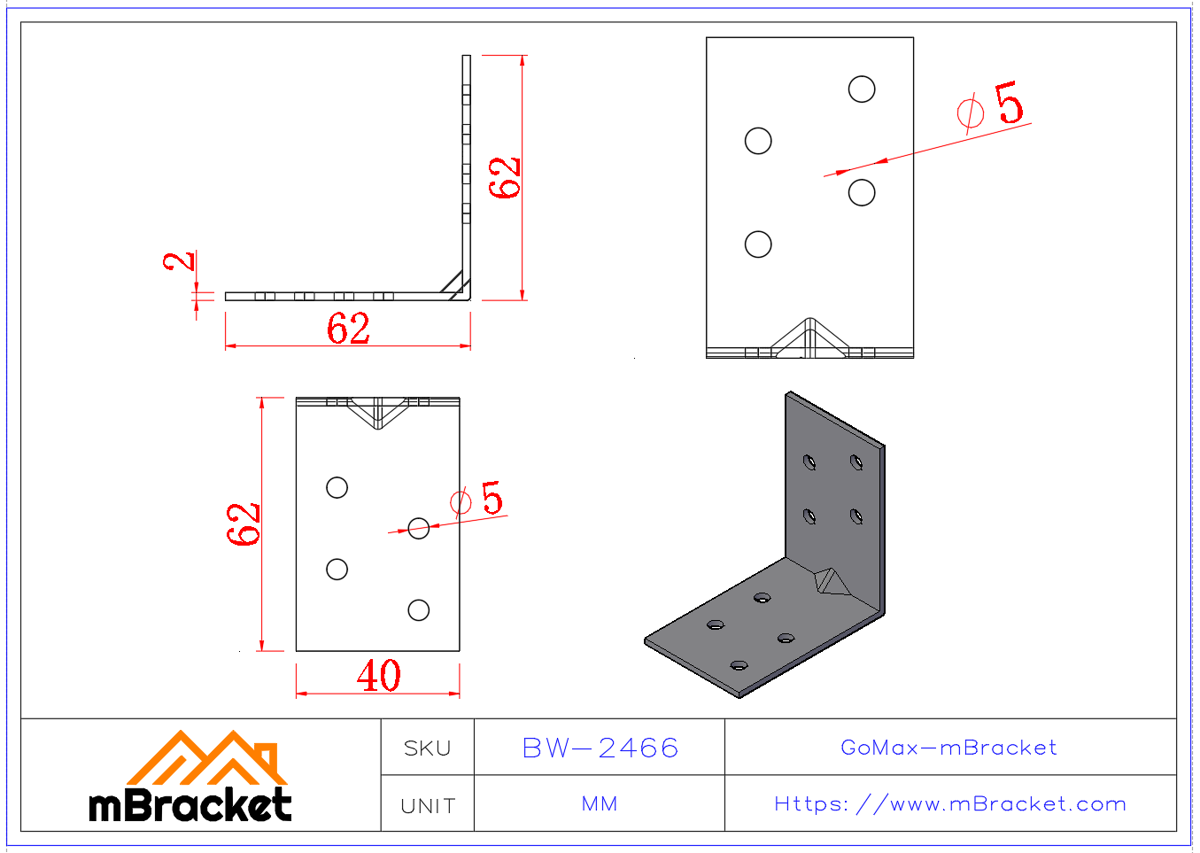 Angle Bracket L-Shaped Steel - 2*40*60*60 Product Dimensions