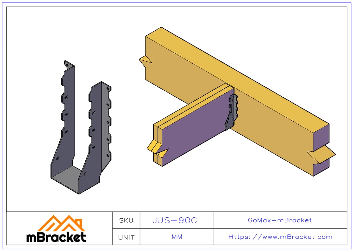 Joist Hanger - U-Bracket for Horizontal Connection of Joists and Beams, Timber Connector - 2*90*289 Application Example
