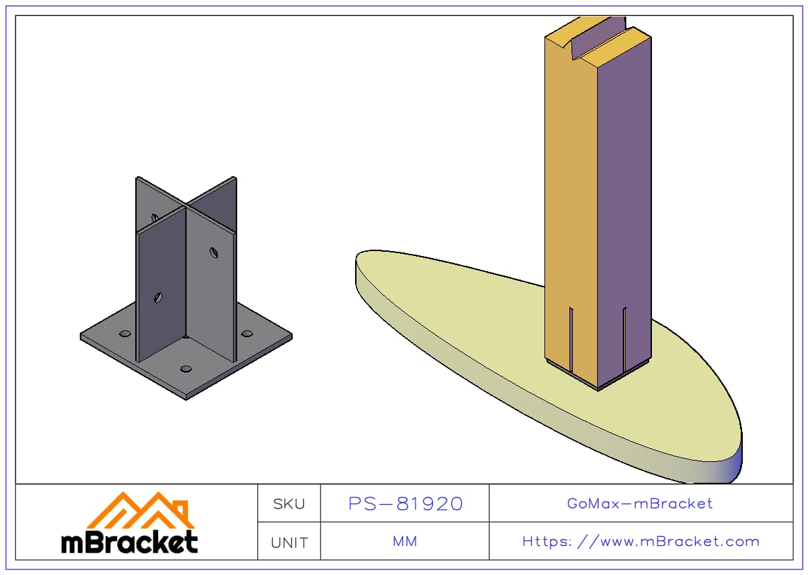 Cross-Shaped Concealed Post Base Connector Internal Cross Post Base Connector - 8*190*190*200 Application Example