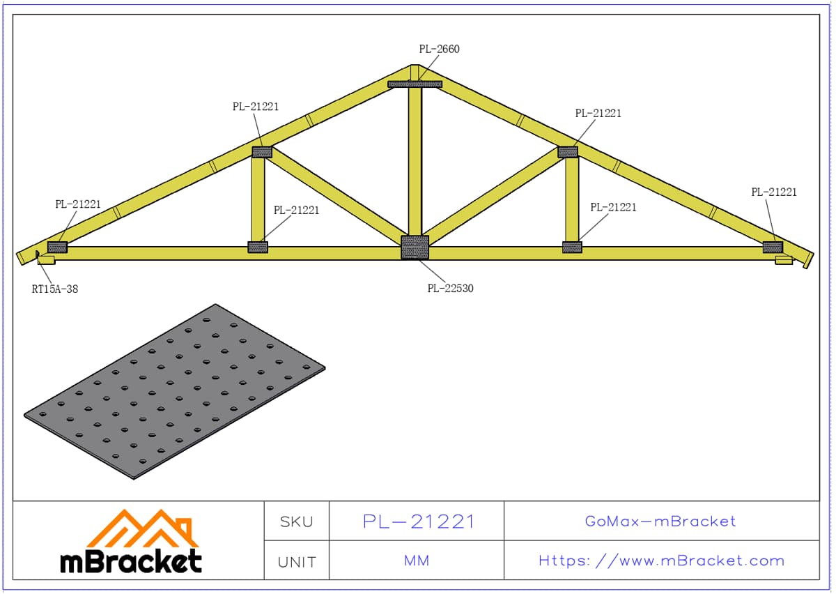 Nail Plate Connector Flat Plate Connector Timber Roof Truss Connector - 2*120*210 Application Example