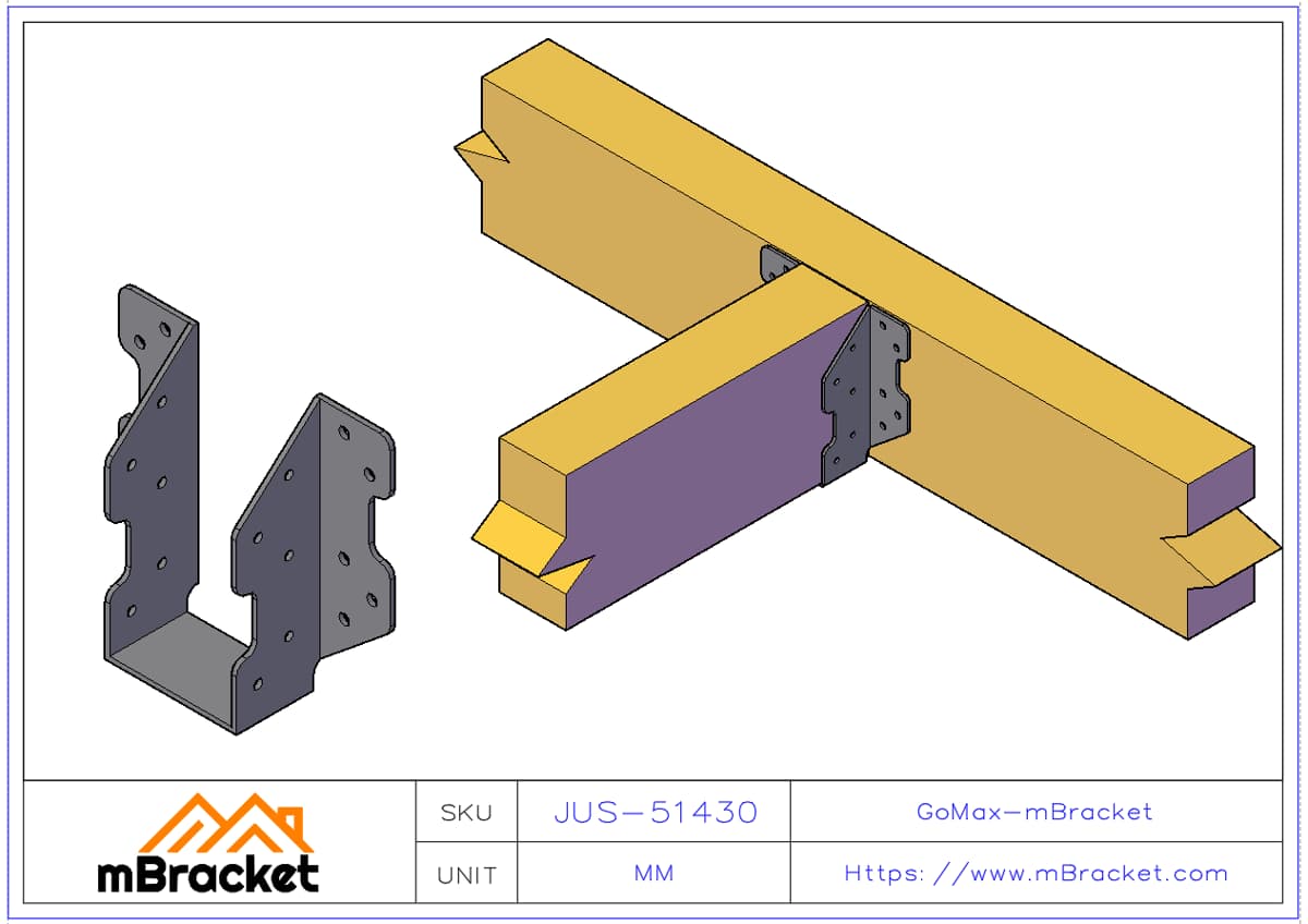 Heavy-Duty Joist Hanger Glulam Beam Connector Steel Structure Reinforcement Hardware - 5*140*300 Application Example