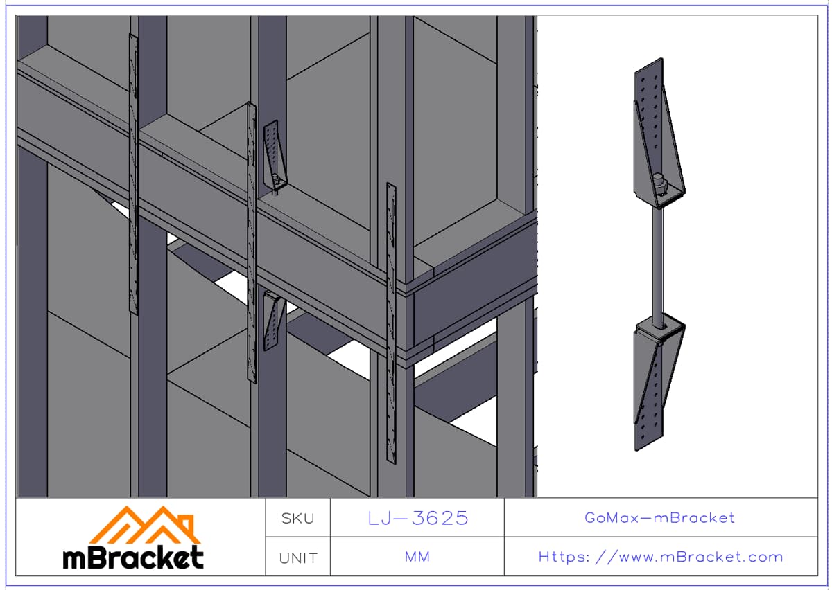Floor Tie, Wind and Seismic Connector, Timber Beam-Column Connector - 3*66*250*500 Application Example