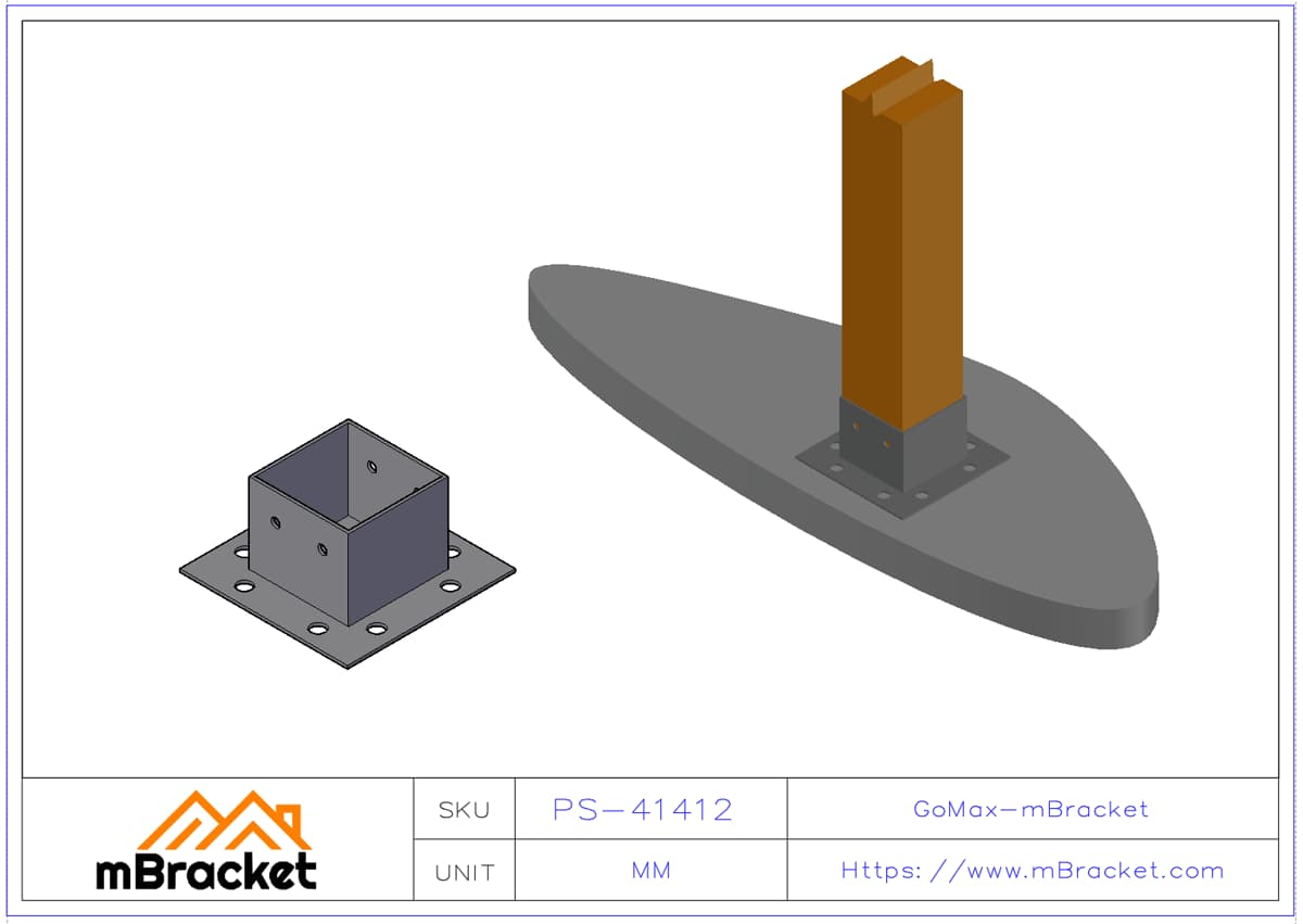 U-Shaped Post Base Column Cap Wood Structure Metal Connector - 4*250*250*140*120 Application Example