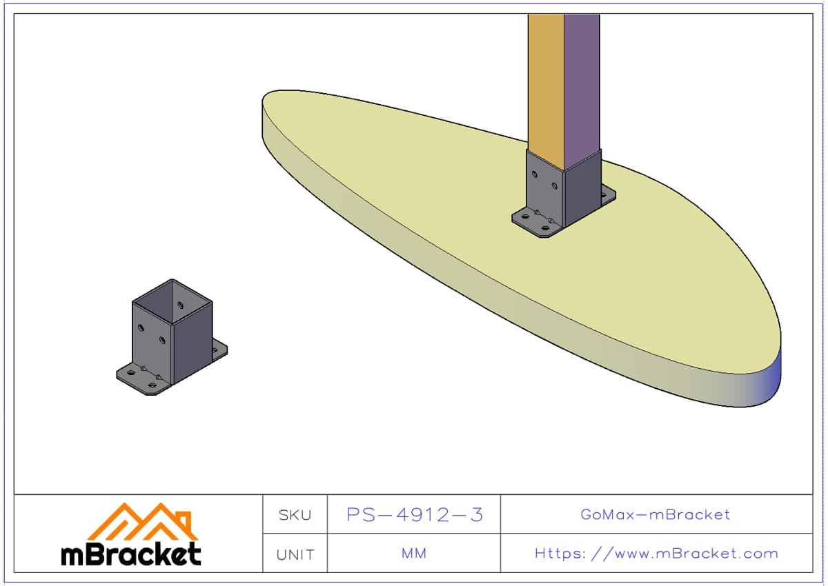 Square Post Base Connector Post Base Railing Post Anchor - 4*90*90*120 Application Example