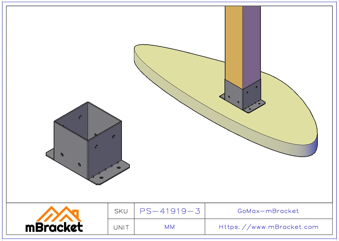 Square Post Base Connector 190x190 Column Base Concrete Foundation Fastener - 4*190*190*190 Application Example