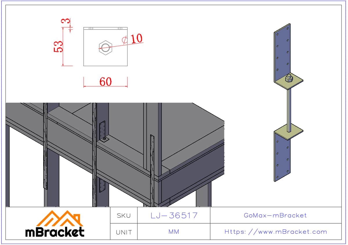 Floor Tie - Wind & Seismic Connector - Timber Connector - 3*60*50*170 Application Example