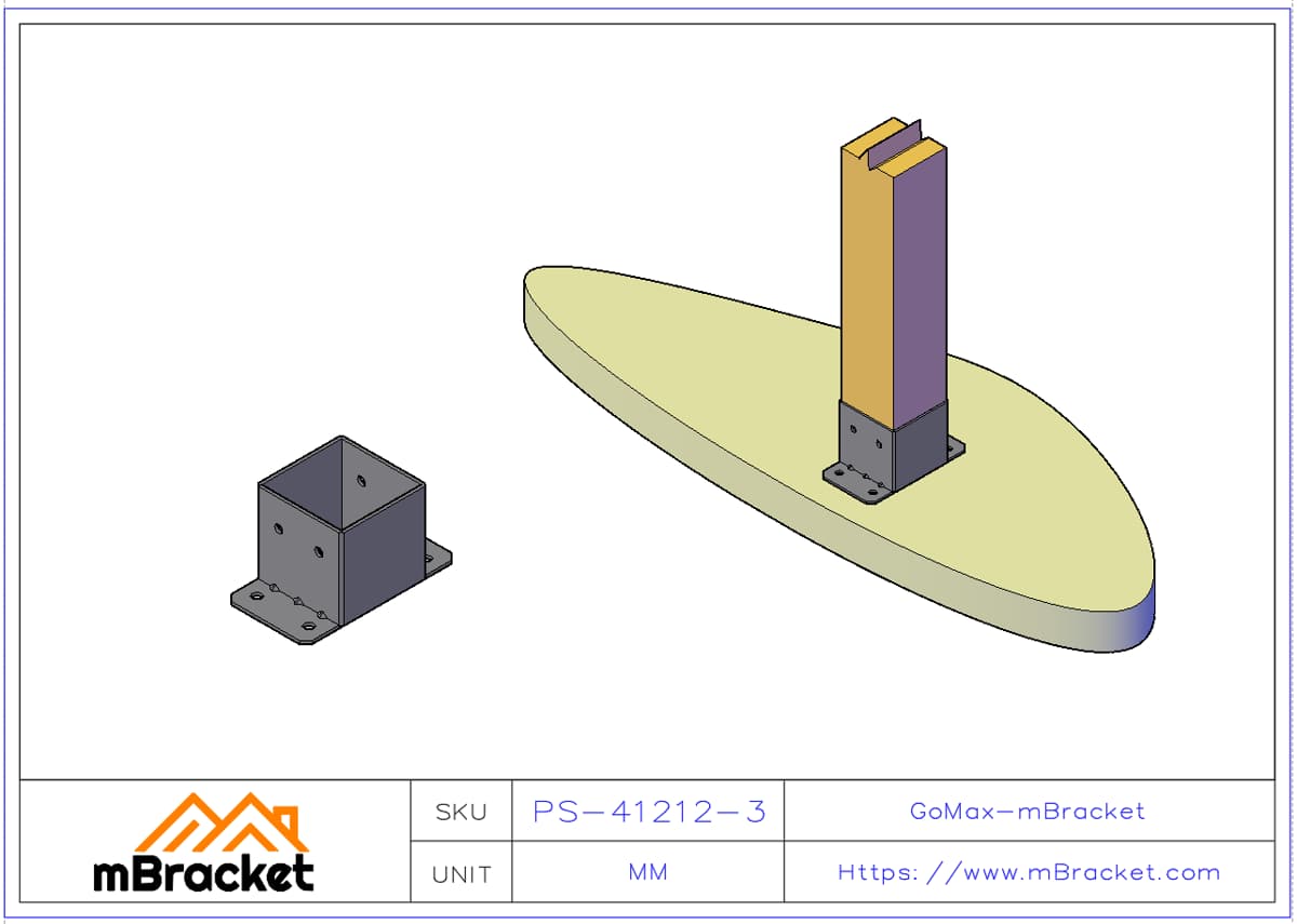 Square Post Base Connector, Column Base, Flared Post Base - 4*120*120*120 Application Example