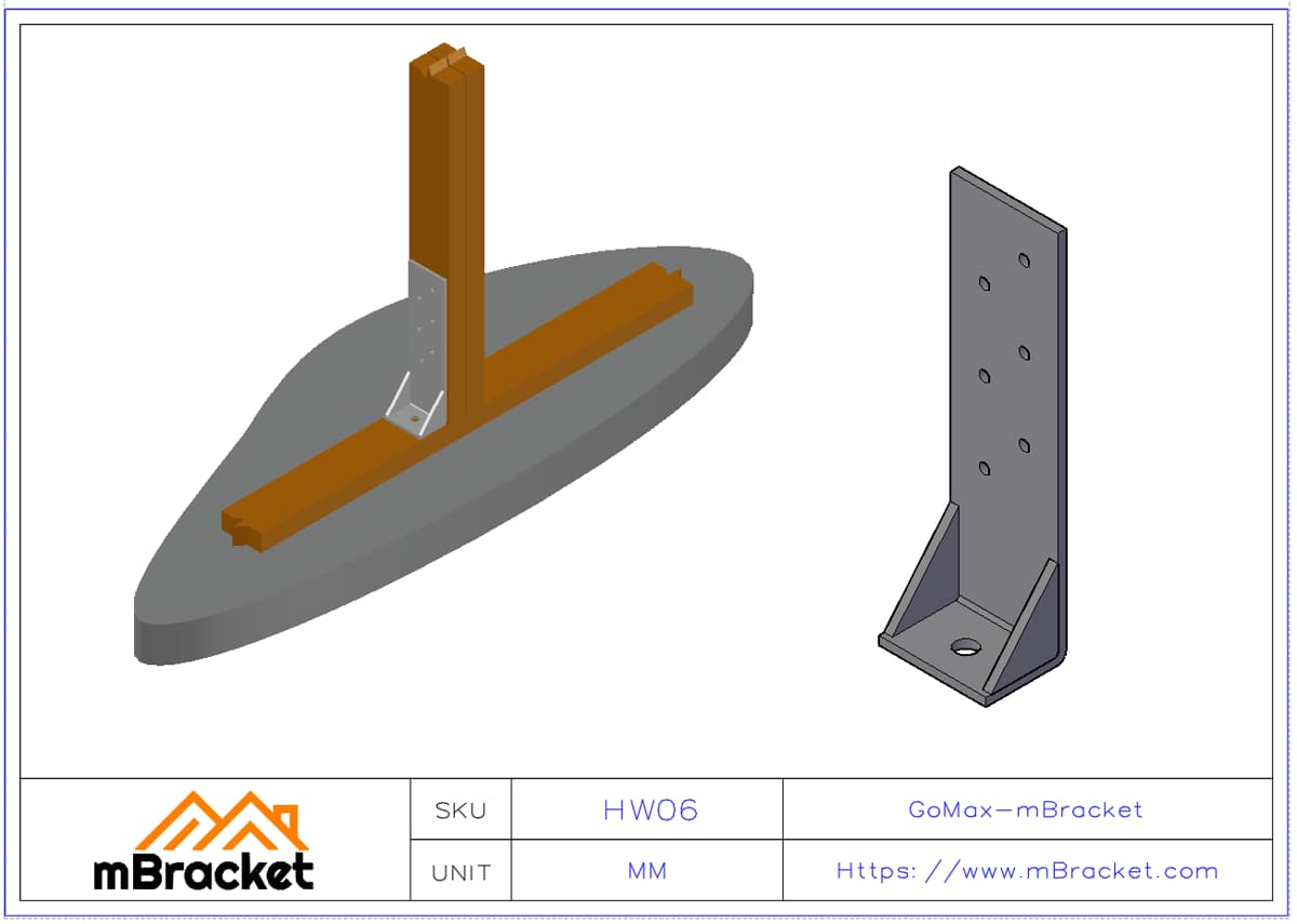 Post Base Connector, Uplift Restraint, Heavy Timber Connector, Light Steel Frame Connector - 6.0*80*280 Application Example
