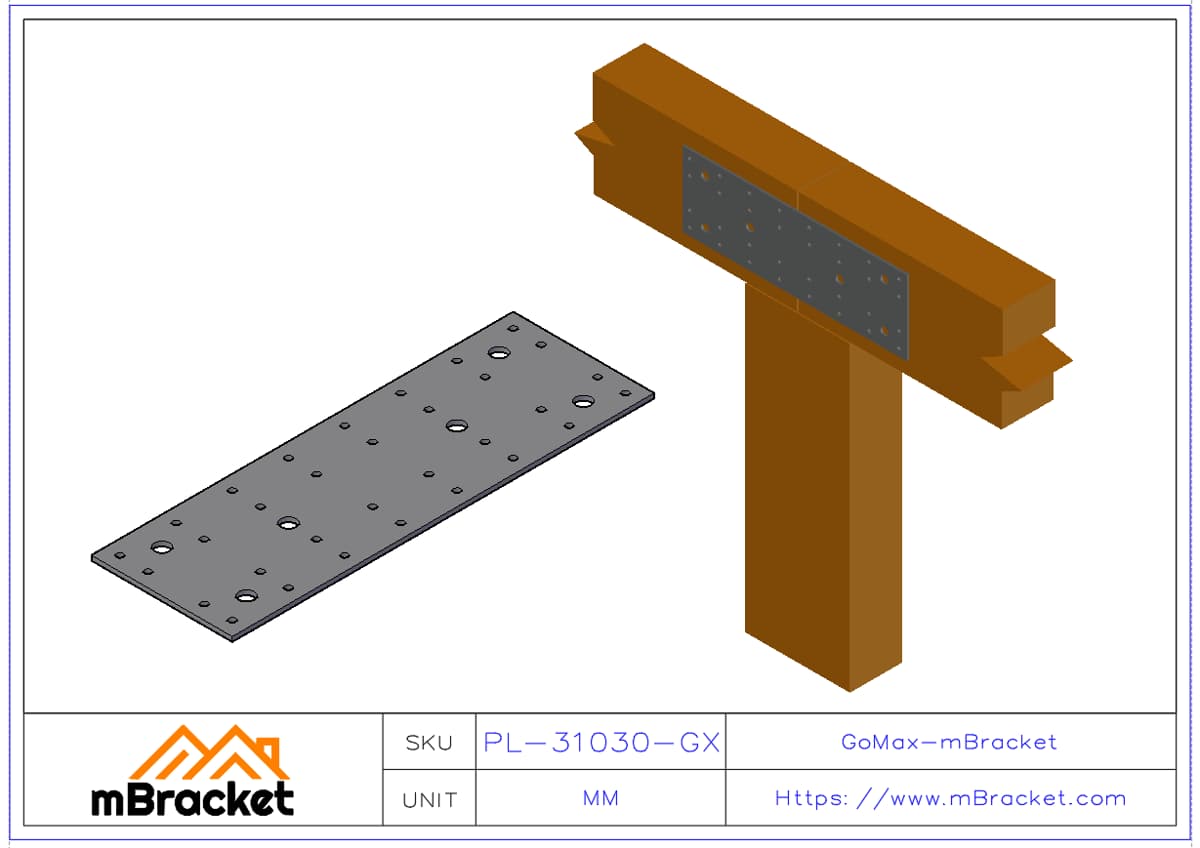 Flat Beam Connector Plate for Steel and Wood Structure Reinforcement - 3*100*300 Application Example