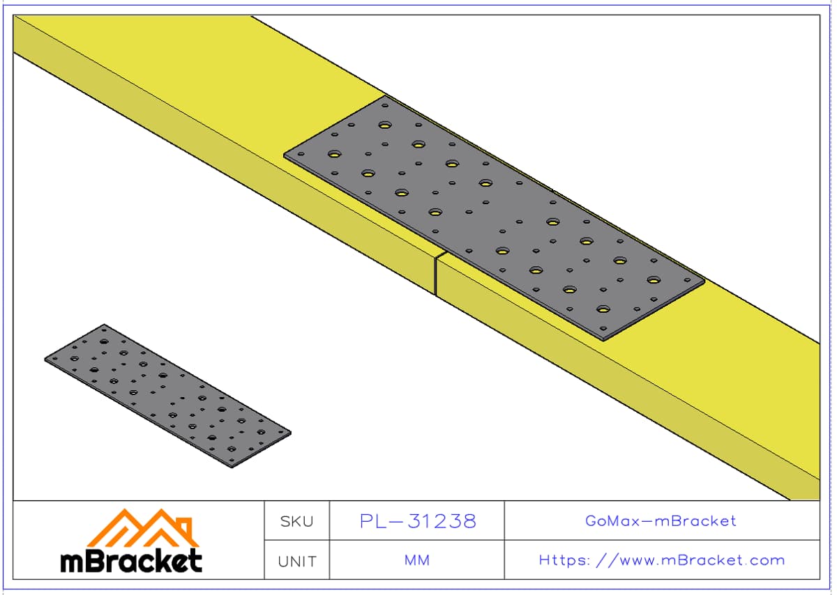 Flat Plate Connector Nail Plate Connector Truss Connector Wood Roof Metal Hardware - 3*120*380 Application Example