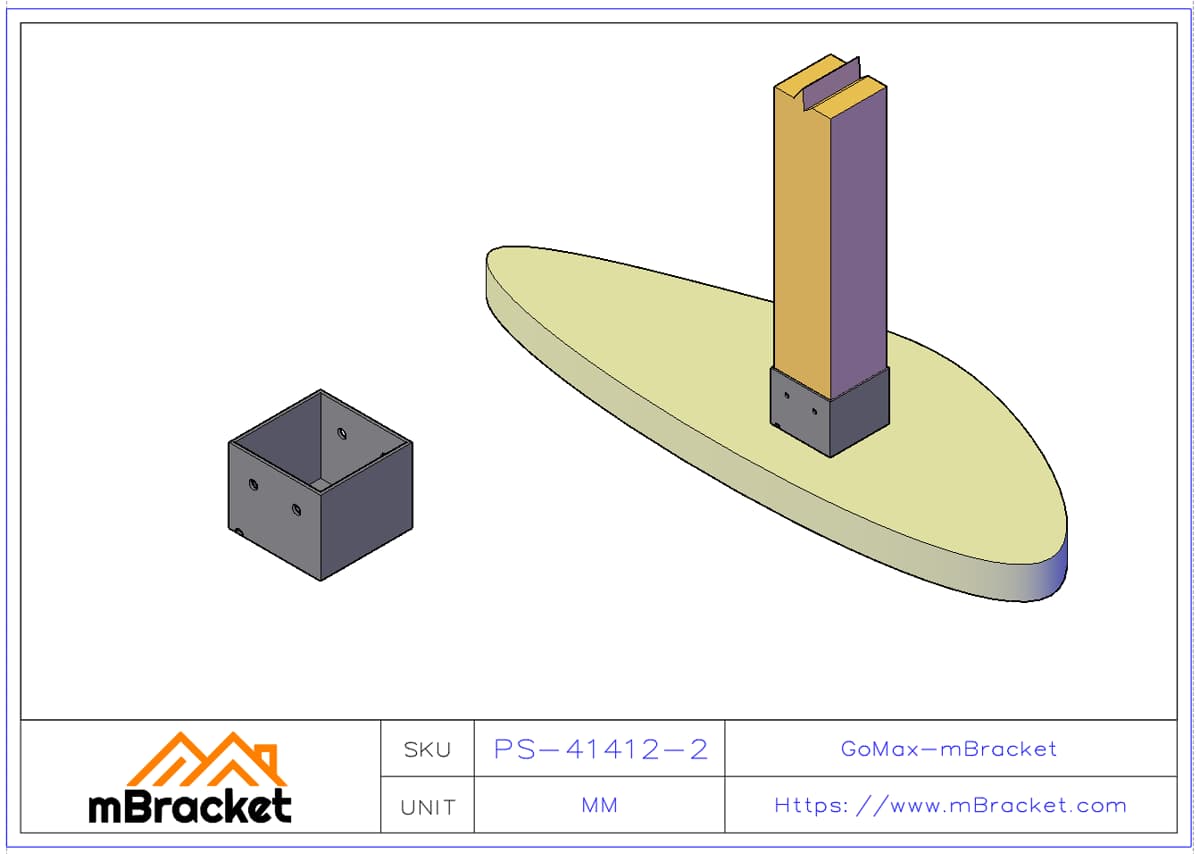 Square Post Base Connector, Column Base, Sleeve Connector - 4*140*140*120 Application Example