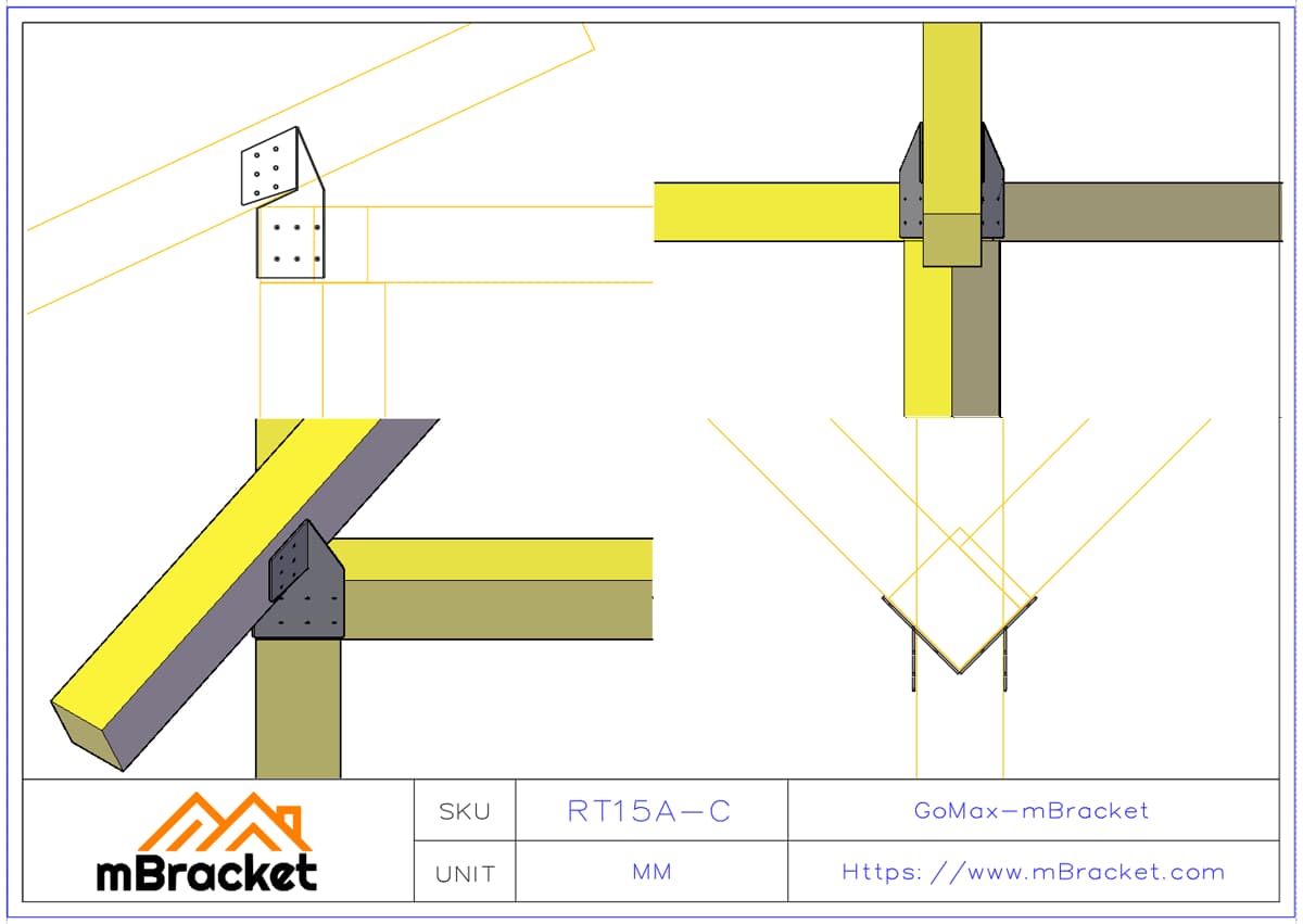 45-Degree Rafter-to-Beam Column Connector, Roof Corner Hurricane Tie Application Example