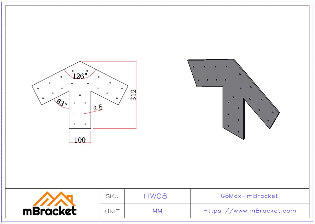 Heavy-Duty Truss Connector | Wood Structure Reinforcement Hardware - 2*445*312 Product Dimensions