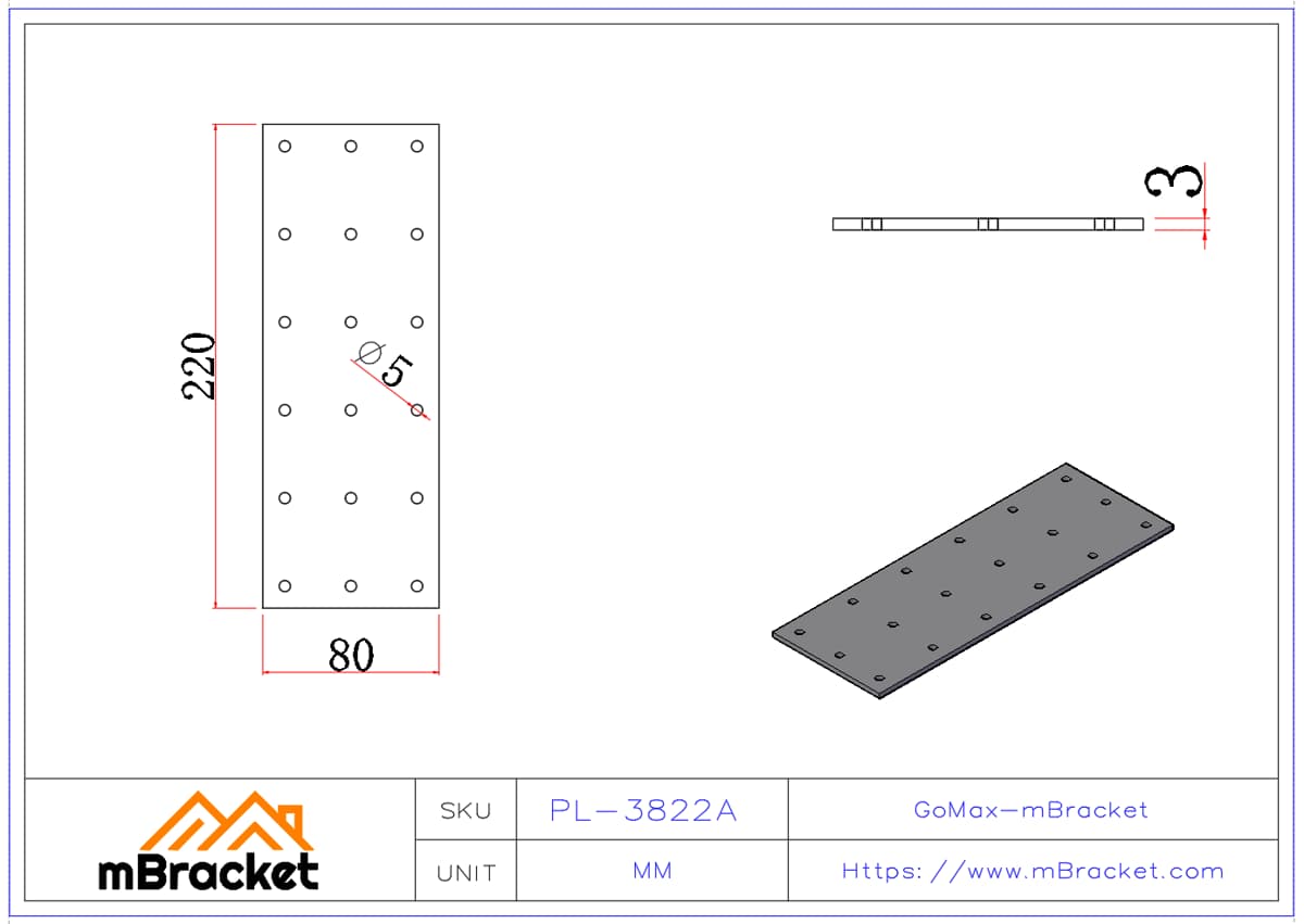 Flat Connector Nail Plate Truss Connector Wood Roof Metal Hardware - 3*80*220 Product Dimensions