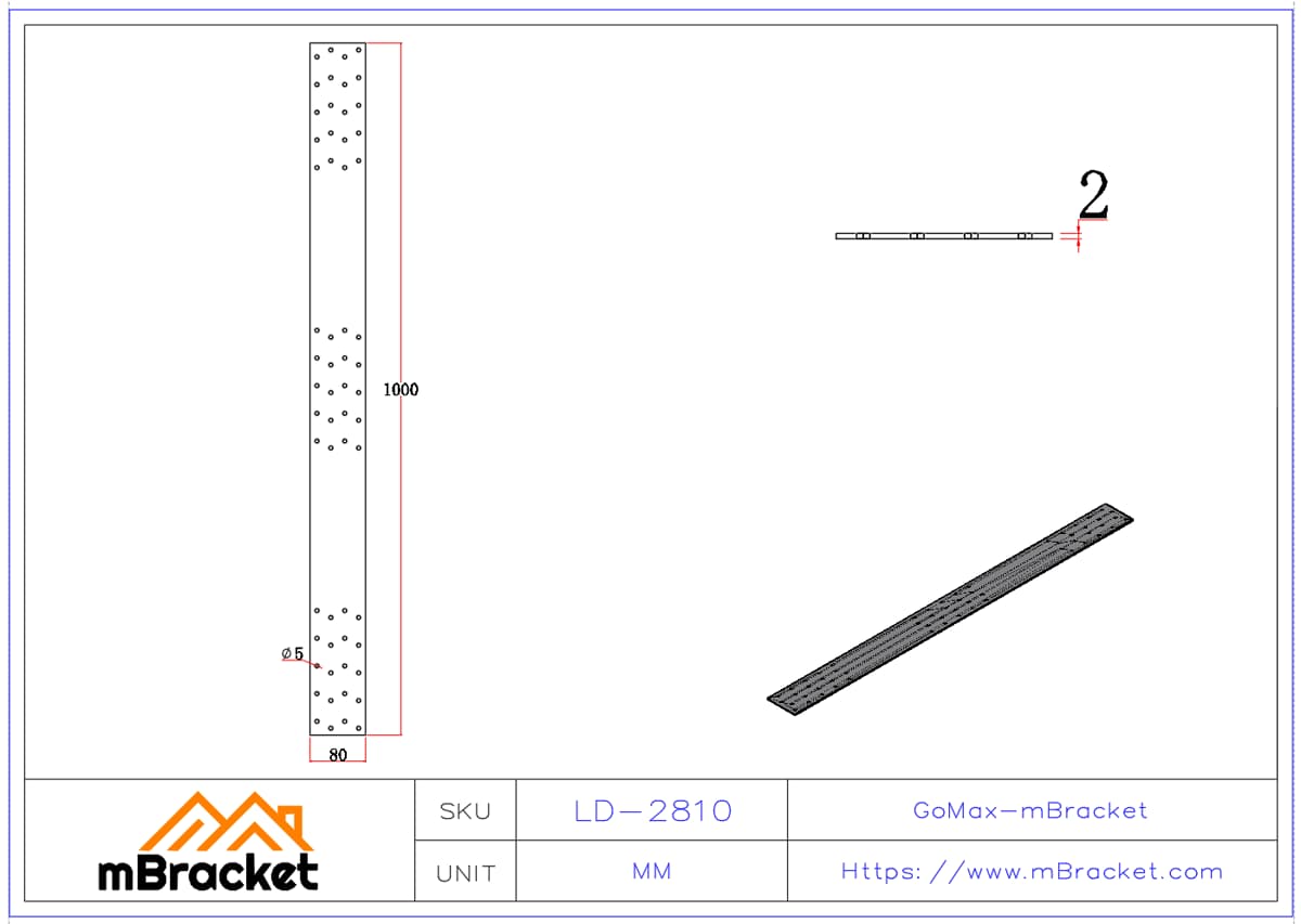 Wind Strap, Light Steel Strap, Timber Strap, Wall Strap, Seismic Strap - 2*80*1000 Product Dimensions