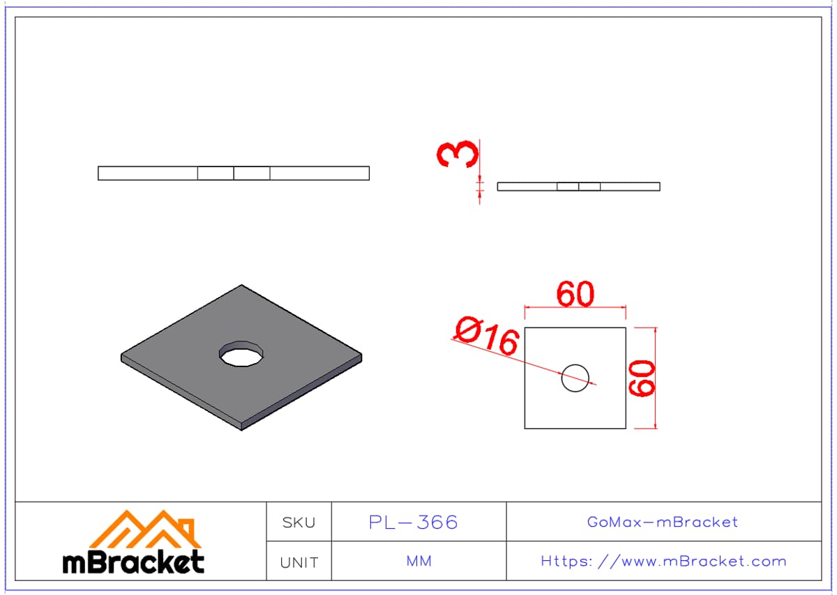 Square Flat Washer Heavy Duty Thick Square Washer - 3*60*60 Product Dimensions