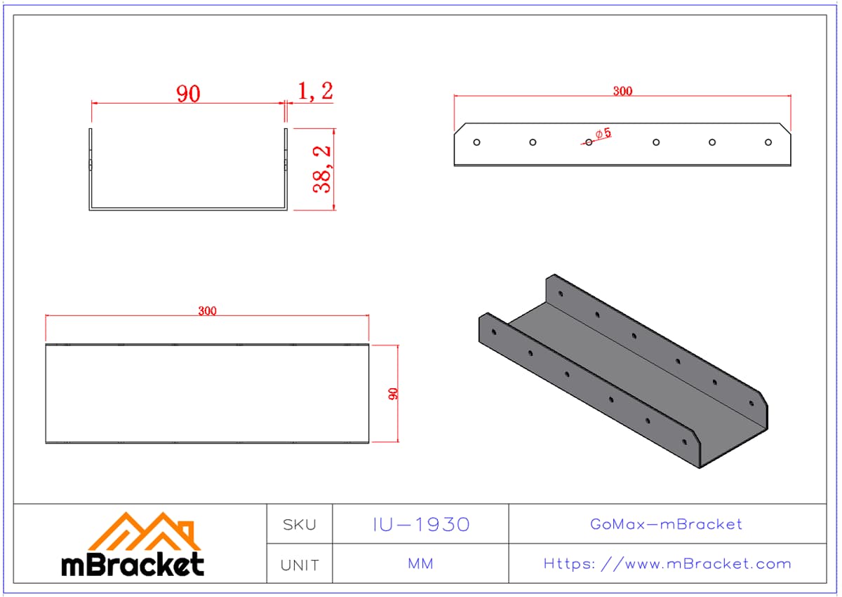 IU Type Light Steel Wall Through Connector - 1.2*90*300 Product Dimensions