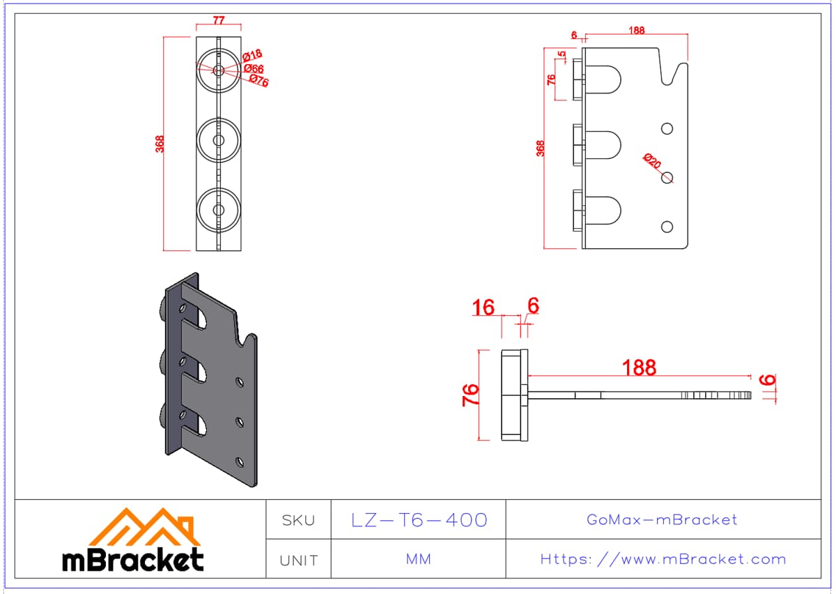 Concealed T-Shaped Beam-to-Column Connector for Japanese Timber Structures - 6*77*368 Product Dimensions