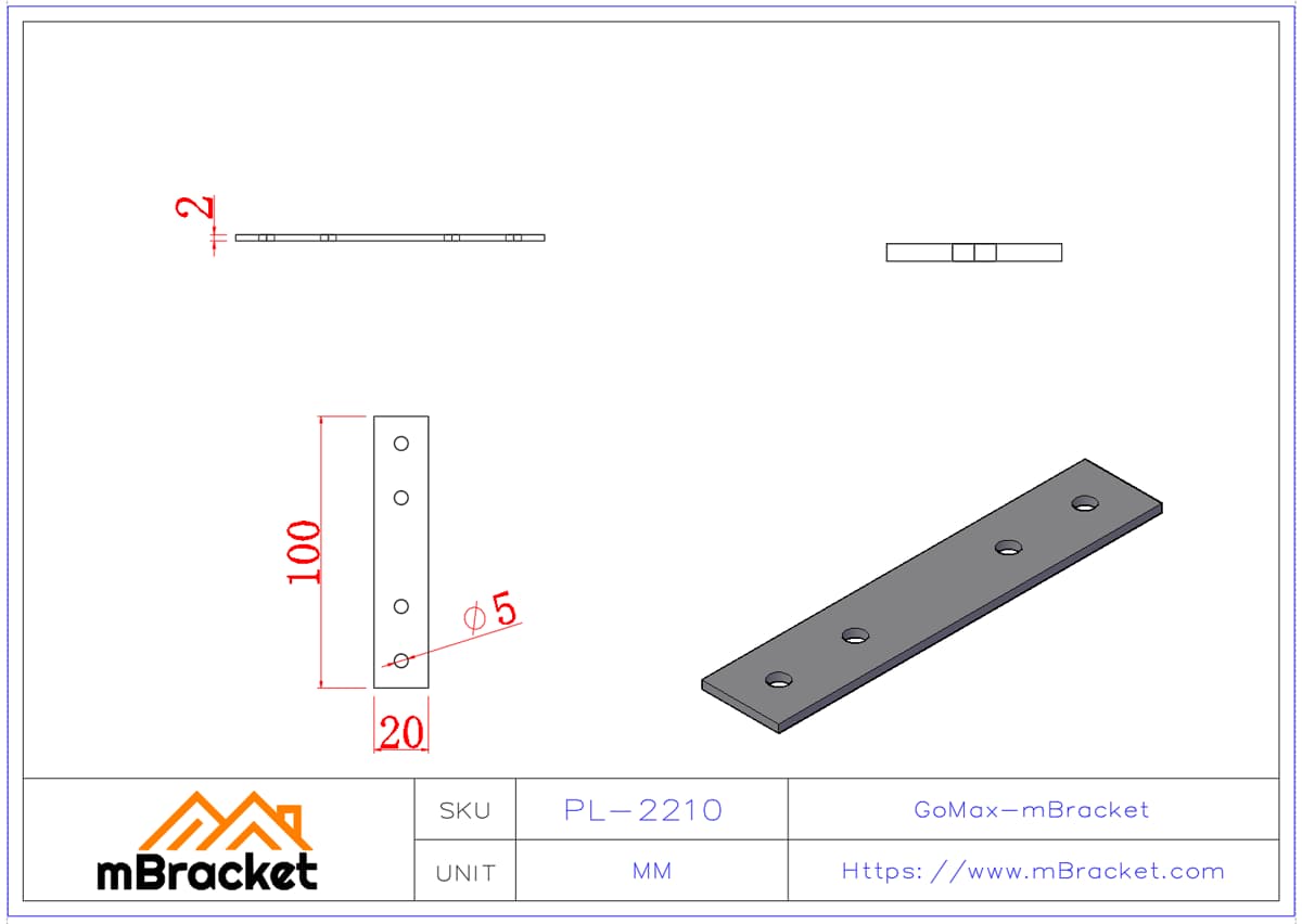 Flat Plate Connector Nail Plate Connector Truss Connector Wood Roof Metal Hardware - 2mm*20mm*100mm Product Dimensions