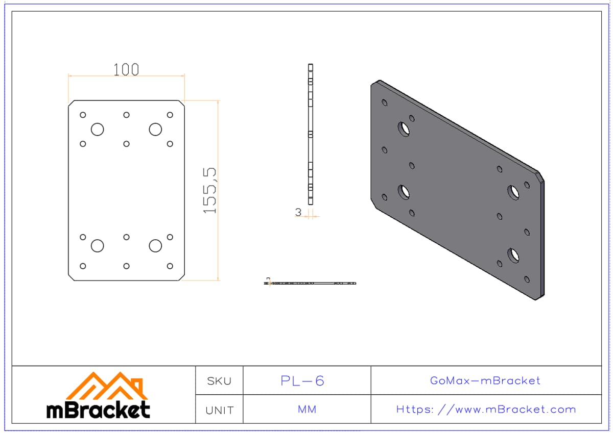 Flat Beam Connector Joist Connection Plate Structural Reinforcement Hardware - 3.0*100*155 Product Dimensions