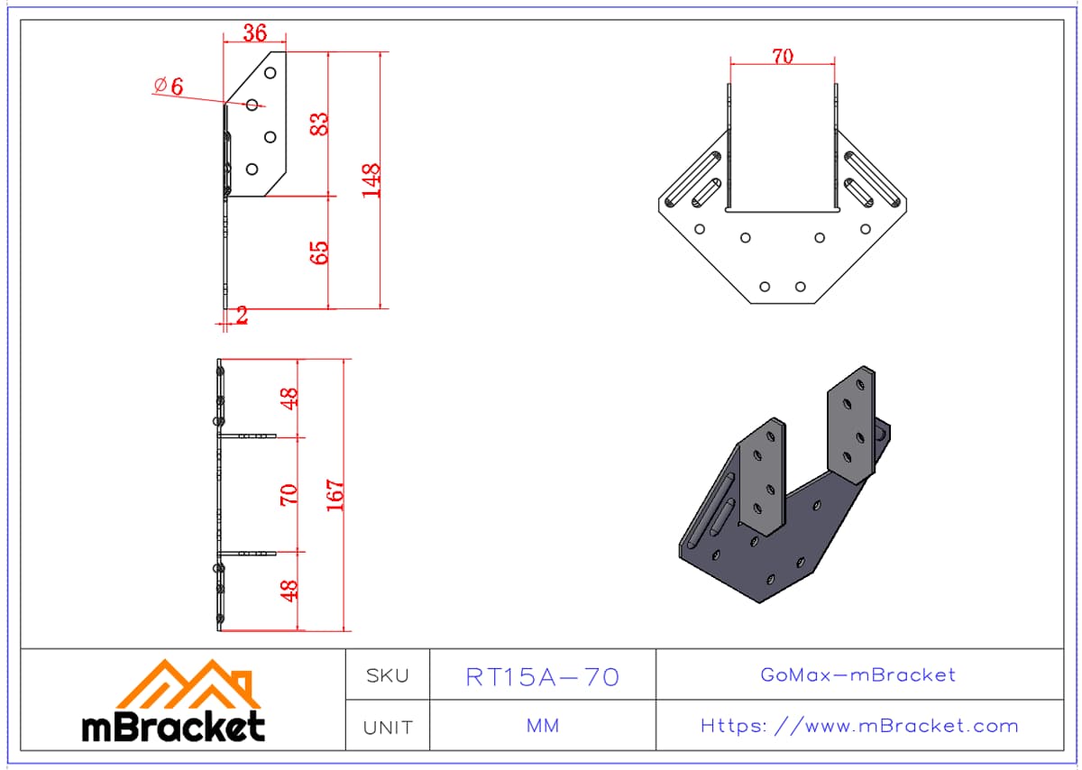 Hurricane Tie Diamond Connector Wind-Resistant Bracket Joist Beam Connector Timber Metal Connector - 2.0*166*148 Product Dimensions