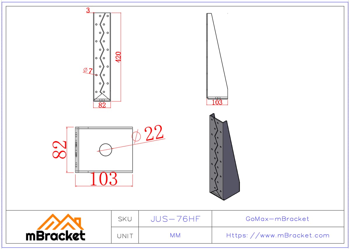 Tension Tie Wood Structural Connector - 3*82*420 Product Dimensions