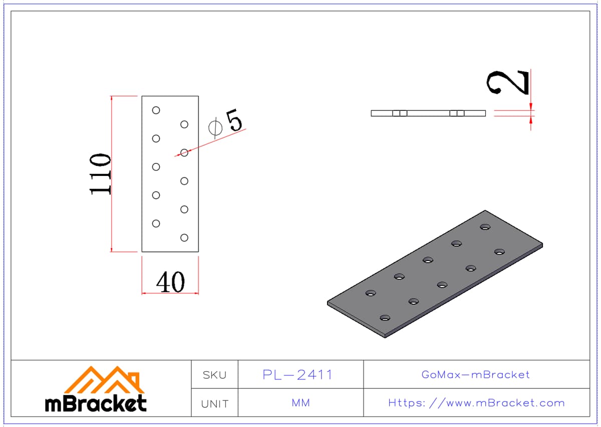 Furniture Flat Connector Nail Plate Flat Tie - 2.0*40*110 Product Dimensions