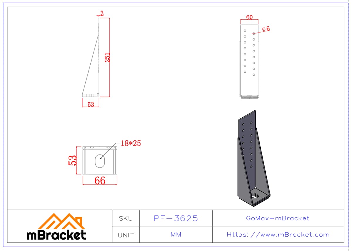 Light Steel Structure Uplift Resistant Connector / Post Base Connector - 3*66*251 Product Dimensions