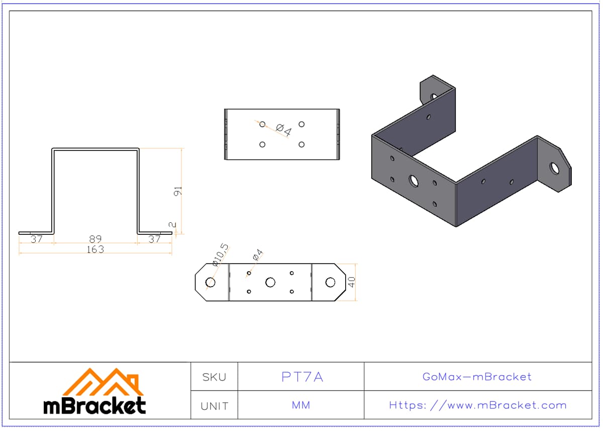 Railing Connector for Square Post to Beam or Panel - 2.0*38*110 Product Dimensions