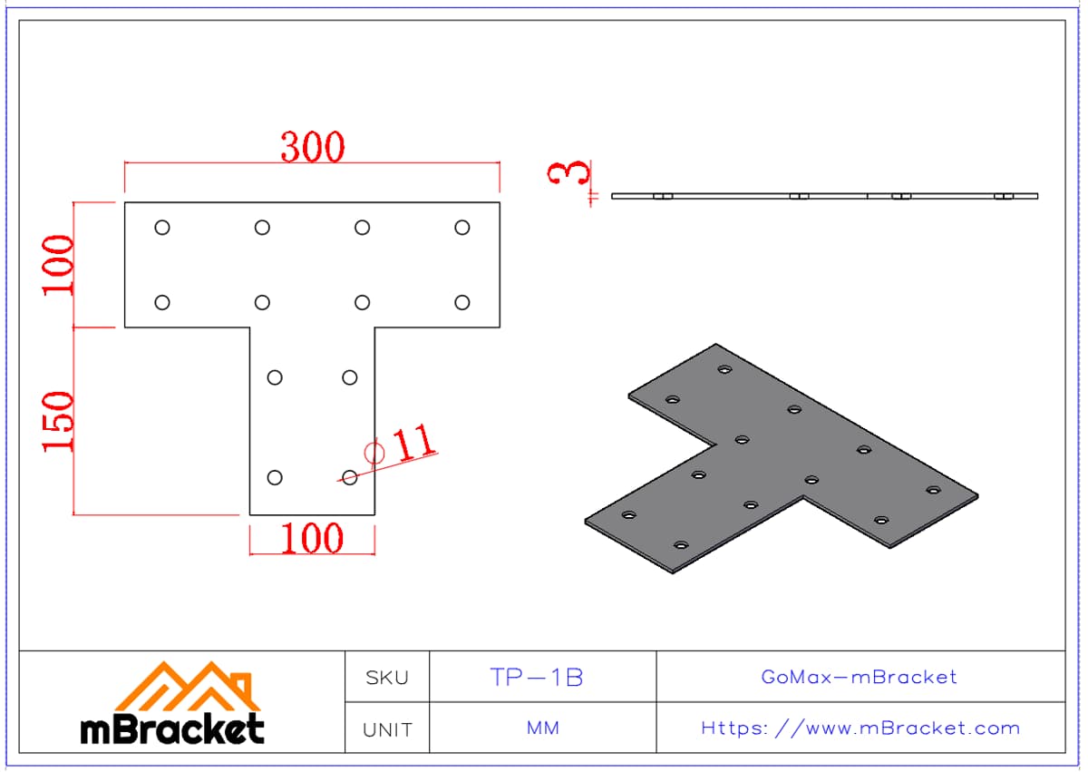 T-Connector Beam-to-Column Connector Structural Steel Hardware - 3*100*300*250 Product Dimensions