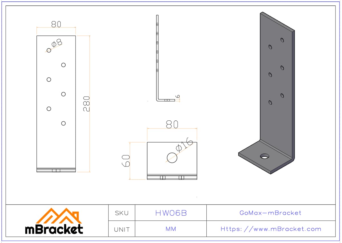 Uplift Restraint Connector, Post Base, Light Steel Structure Seismic Connector - 6.0*80*280 Product Dimensions