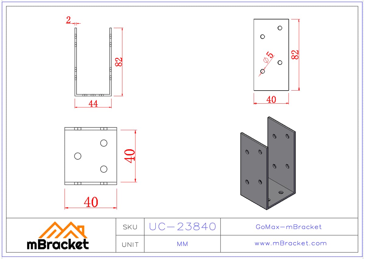 U-Shaped Connector, Raised Height, Wood Structure Reinforcement Hardware - 2*38*40*82 Product Dimensions