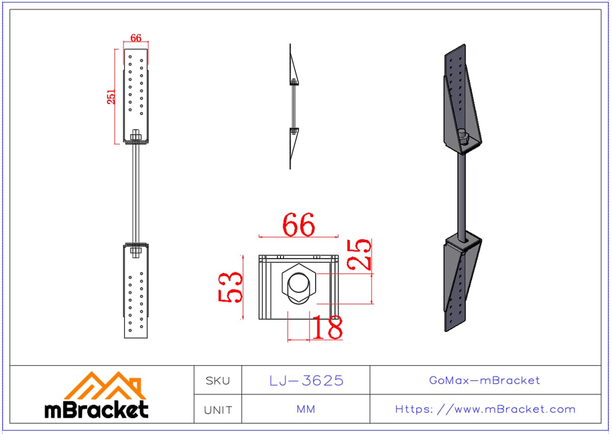Floor Tie, Wind and Seismic Connector, Timber Beam-Column Connector - 3*66*250*500 Product Dimensions