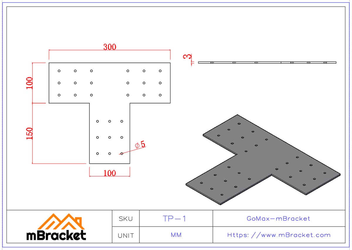 T-Type Connector Beam-to-Column Connector Steel Structure Right-Angle Flat Plate Connector - 3*100*300*250 Product Dimensions